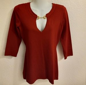 INC Red silk knit top